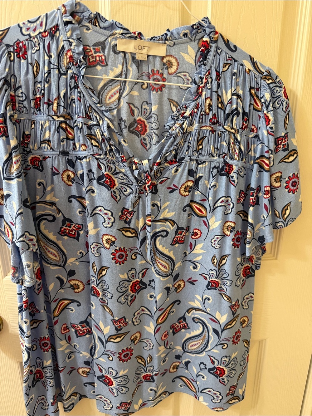 LOFT Blue Paisley & Floral Short Sleeve Blouse